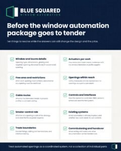 Checklist of window automation decisions to resolve before a package goes to tender